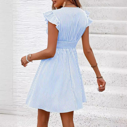 Chic Striped Greta  V-Neck Waist Dress