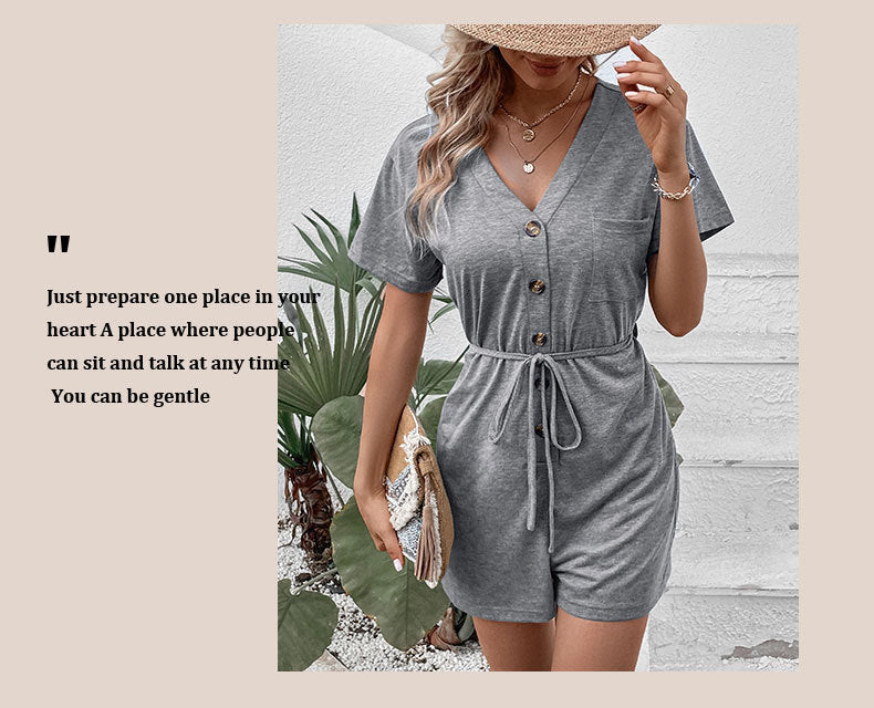 Chic Grey Greta  Lace-Up Casual Jumpsuit