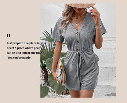 Chic Grey Greta  Lace-Up Casual Jumpsuit