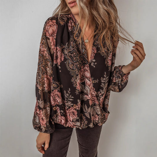 Floral Chiffon V-Neck Top Greta 