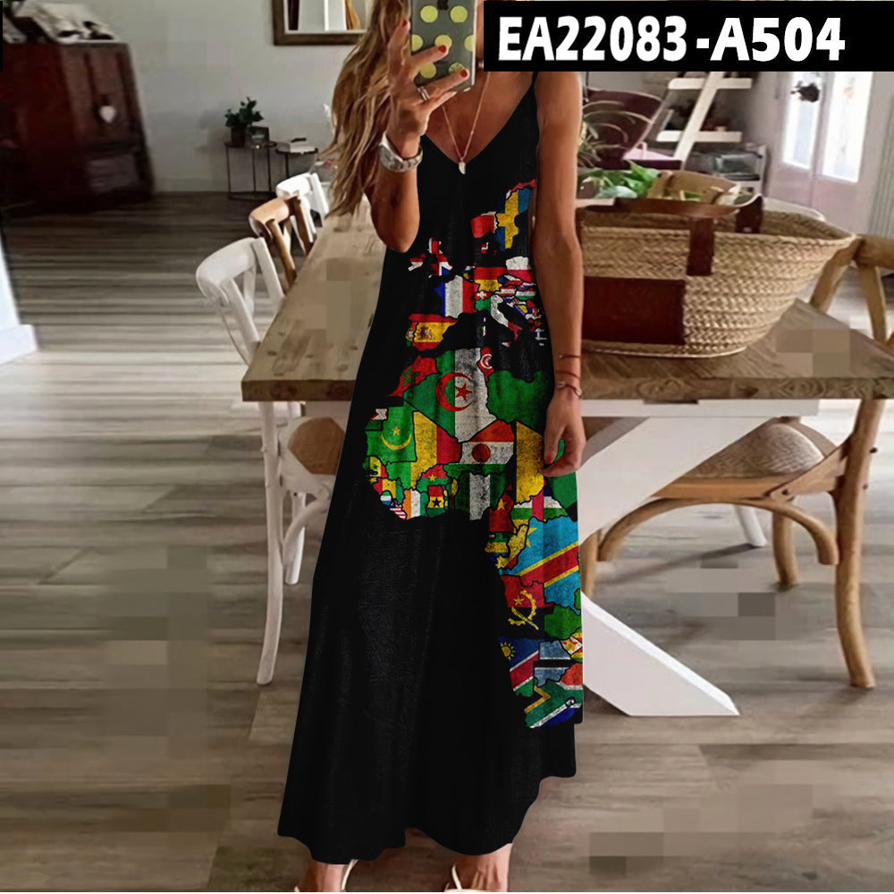 Chic Map Print Greta  High Waist Maxi Dress