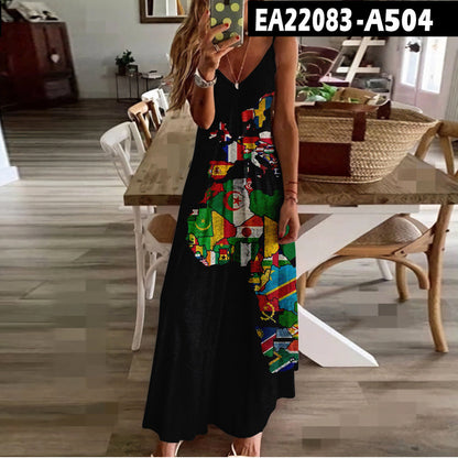 Chic Map Print Greta  High Waist Maxi Dress