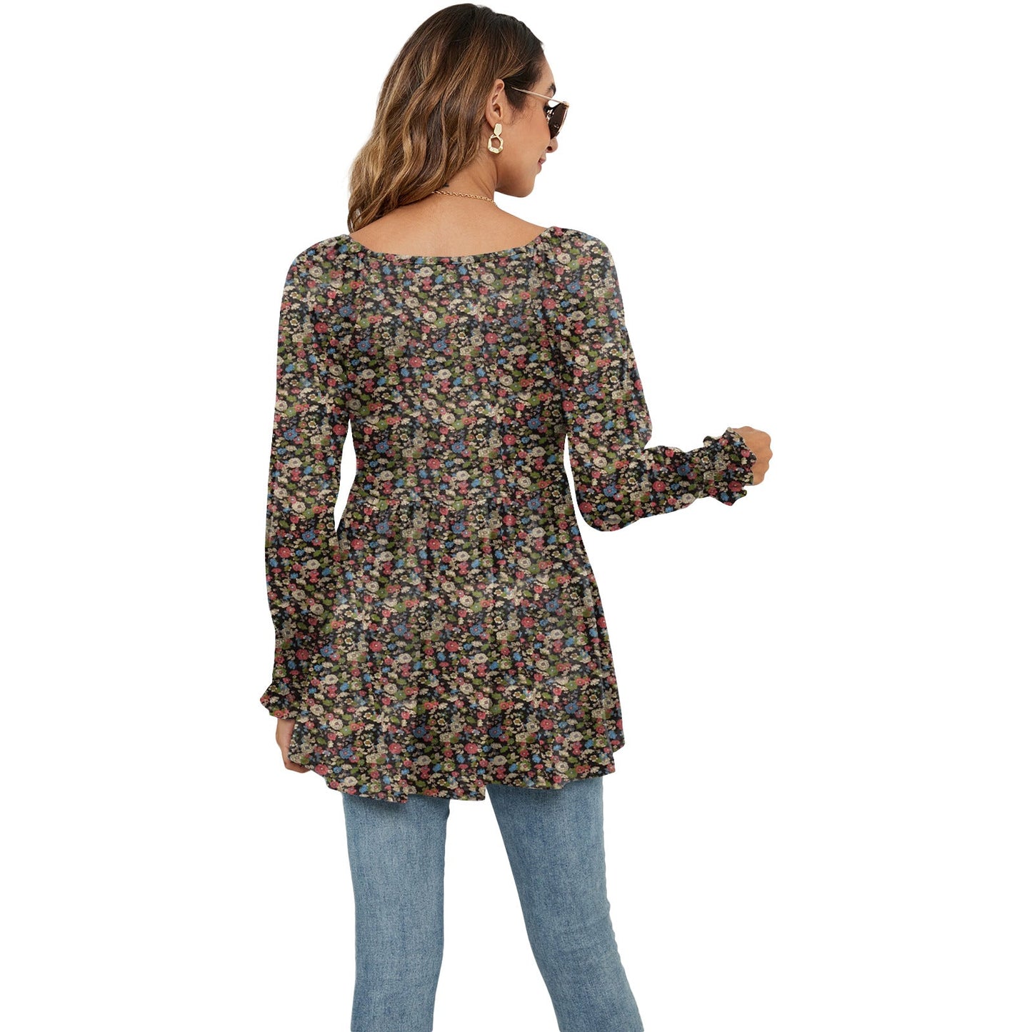 Floral Puff Sleeve V-Neck Top by Greta 
