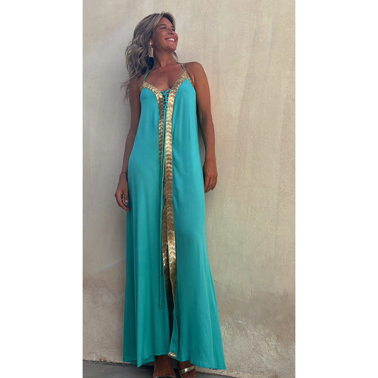 Elegant Lace-Up Halterneck Dress by Greta 