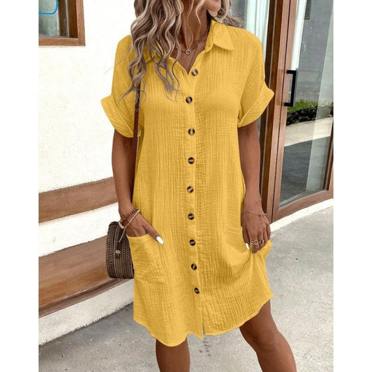 Chic Greta  Cotton Linen Shirt Dress