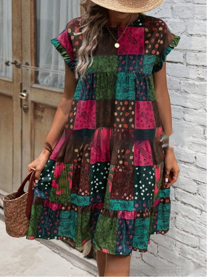 Boho Patchwork Greta  Summer Midi Dress