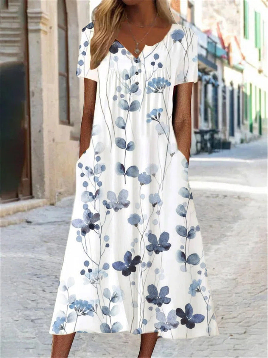 Artful 3D Print Dress by Greta , Short Sleeve