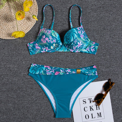 Floral Gathered Greta  Backless Bikini Set