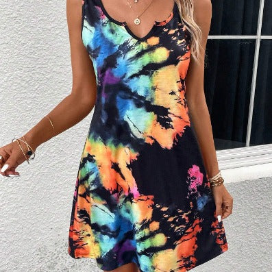 Vibrant Tie Dye V-Neck Dress Greta 