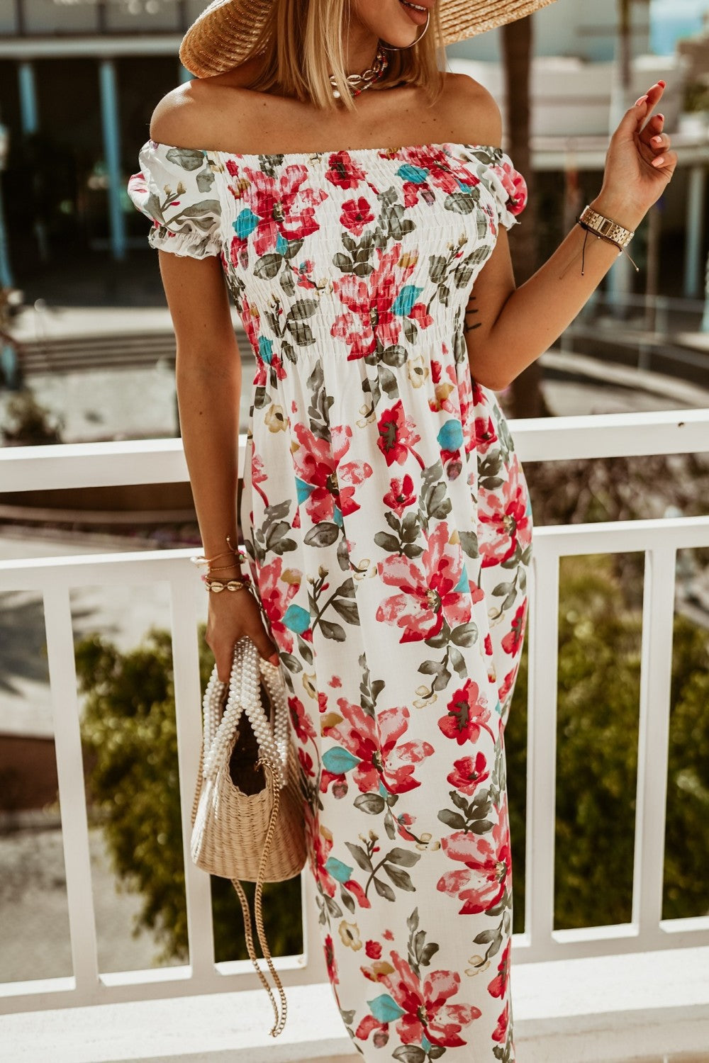 Boho Off Shoulder Greta  Summer Print Dress