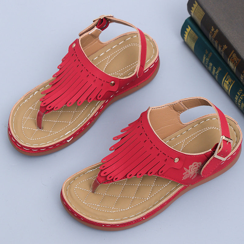 Boho Fringe Greta  Wedge Thong Sandals
