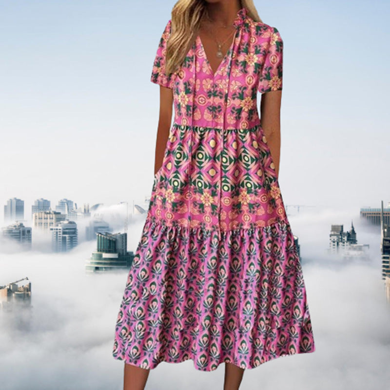 Vibrant Printed Greta  Summer Midi Dress