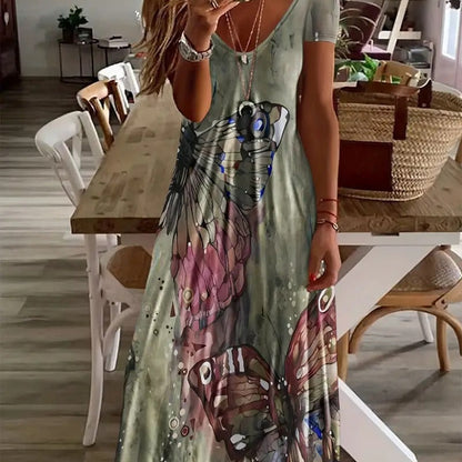 Bohemian Butterfly Print Greta  Maxi Dress