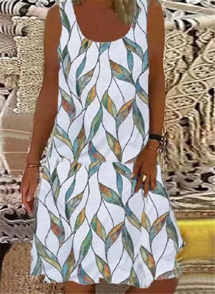 Leaf Print Greta  Sleeveless Summer Dress