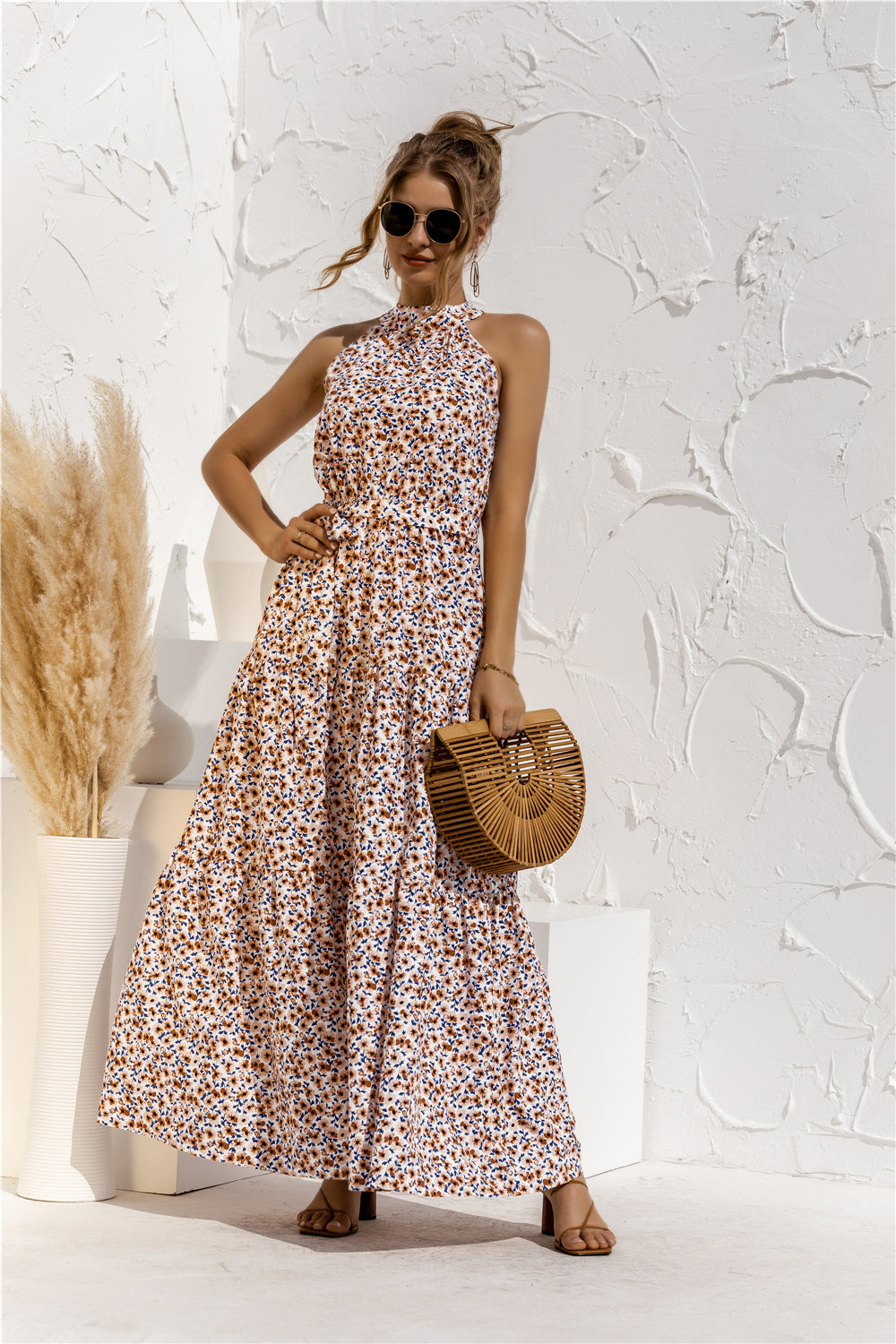 Printed Halter Maxi Dress by Greta 