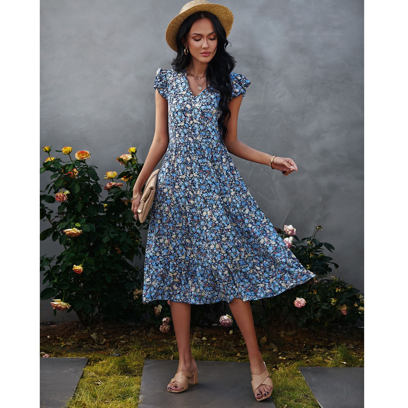 Chic Floral Midi Dress by Greta 