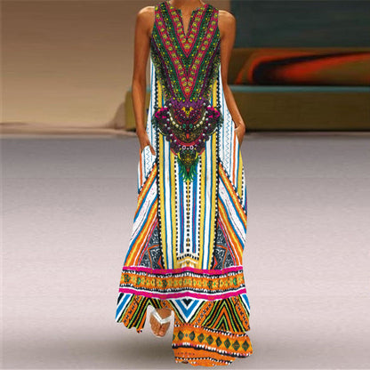 Retro Print Long Dress by Greta 