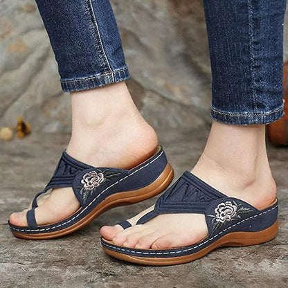 Embroidered Floral Wedge Sandals by Greta 