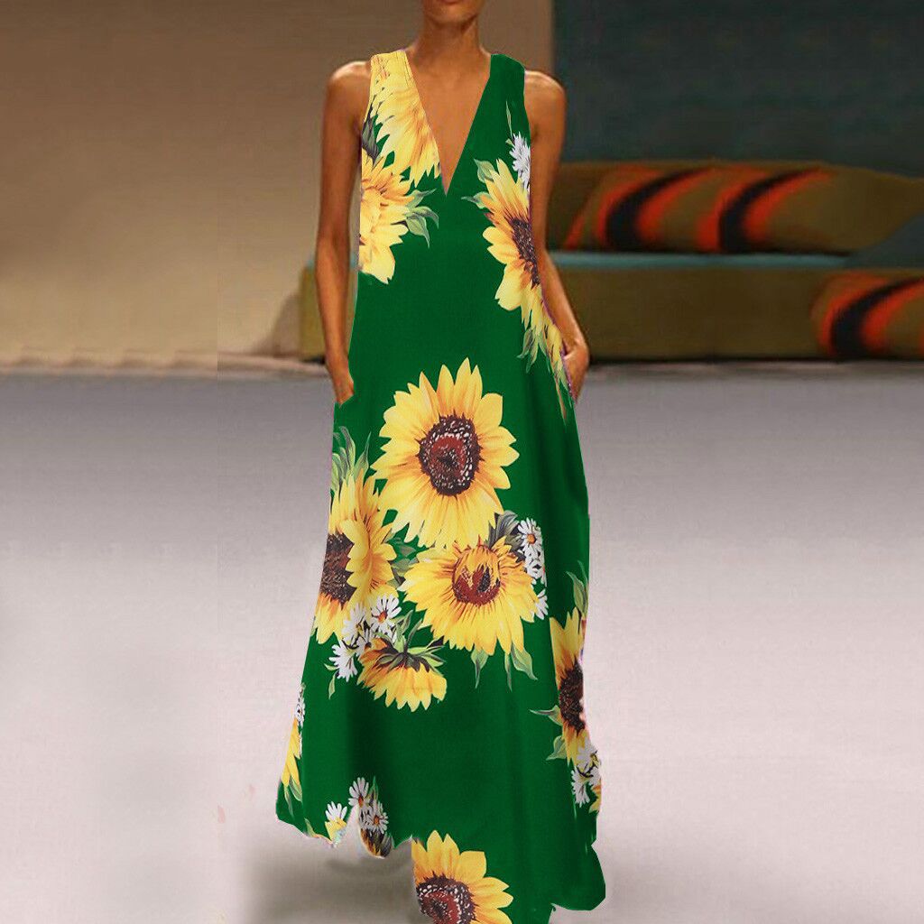 Boho Floral Greta  Sleeveless Maxi Dress