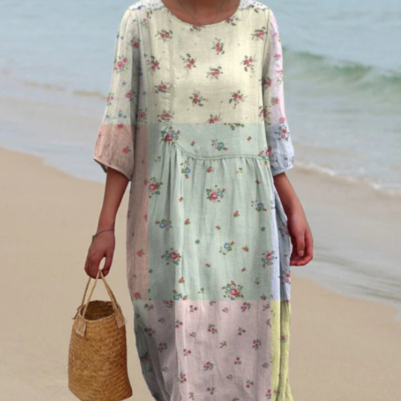 Floral Patchwork Greta  Long Sleeve Dress