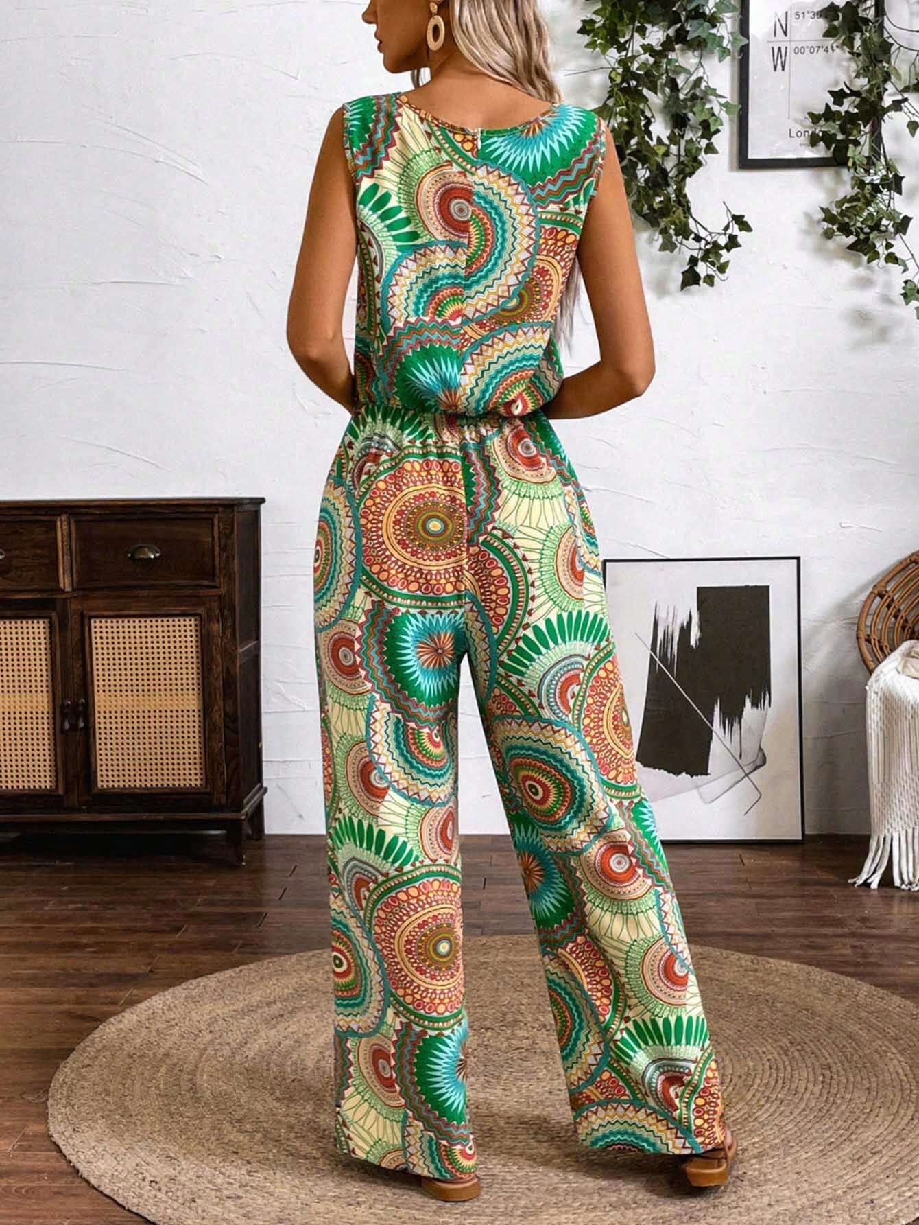 Boho Printed Greta  Sleeveless Jumpsuit