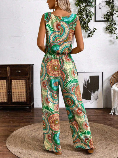 Boho Printed Greta  Sleeveless Jumpsuit