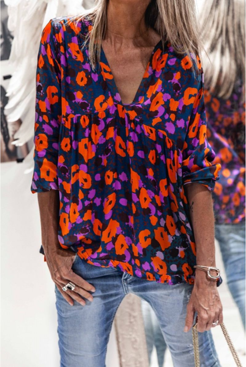 Vibrant Floral Greta  Long Sleeve Blouse