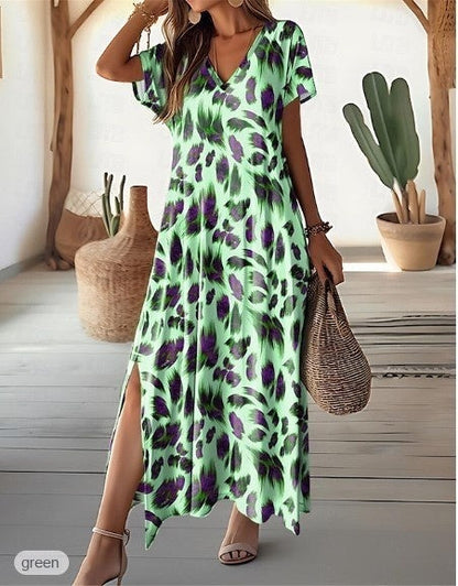 Vibrant Split V-Neck Dress by Greta 