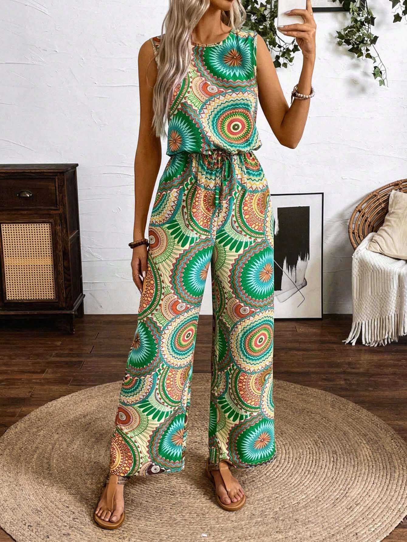 Boho Printed Greta  Sleeveless Jumpsuit