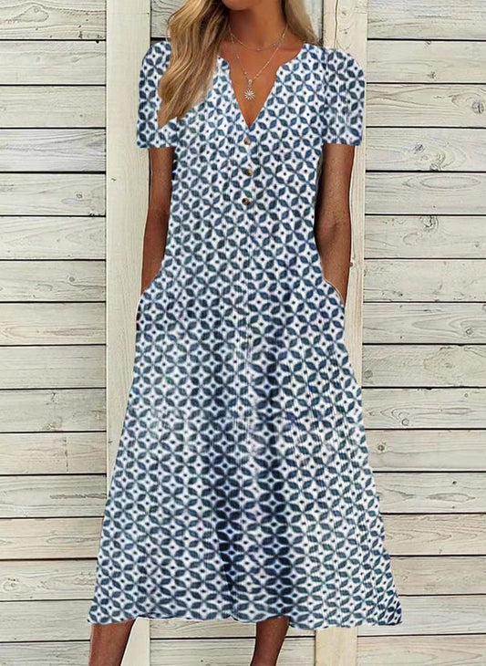 Printed V-Neck Maxi Dress by Greta 