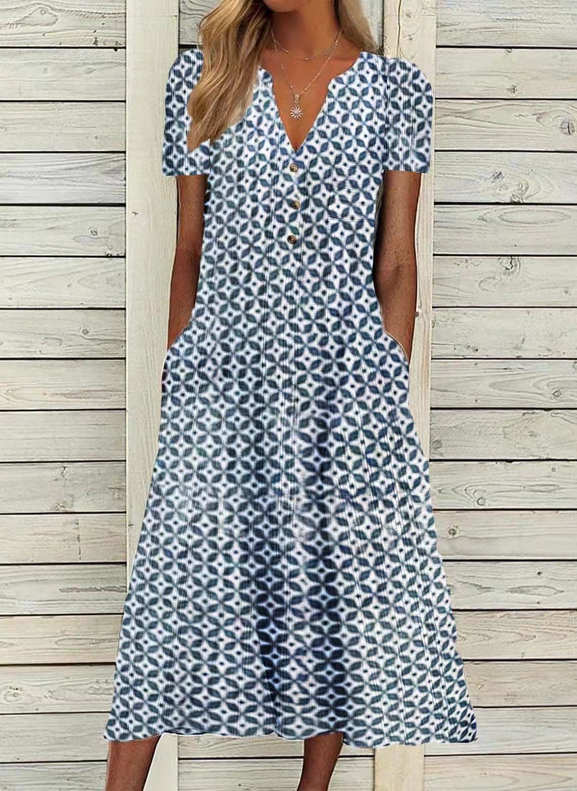 Printed V-Neck Maxi Dress by Greta 