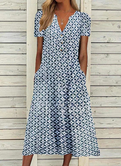 Printed V-Neck Maxi Dress by Greta 
