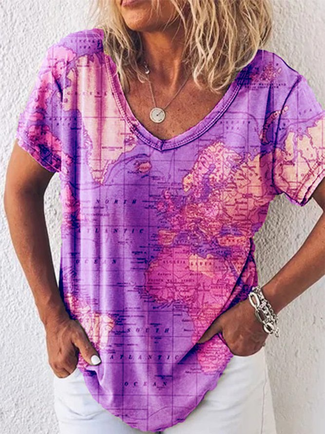 Map Print Greta  V-Neck Everyday Top