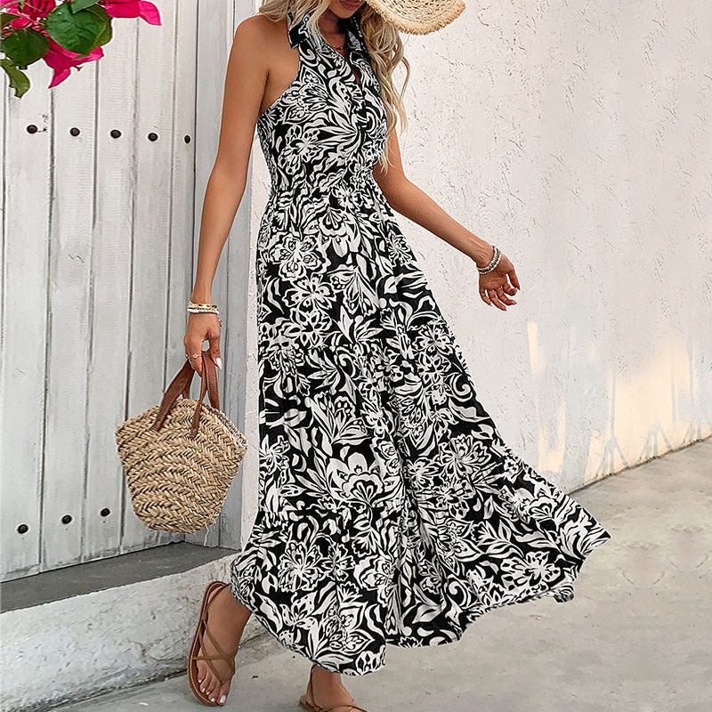 Elegant Floral Halter Dress by Greta 