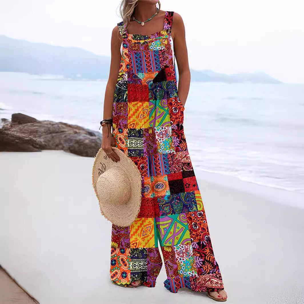 Vibrant Print Greta  Wide Leg Romper