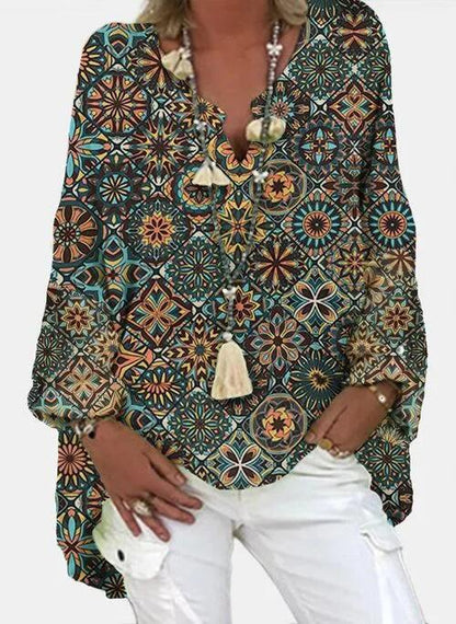 Vibrant Printed V Neck Top Greta 