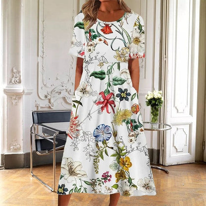 Floral Print Round Neck Dress by Greta 