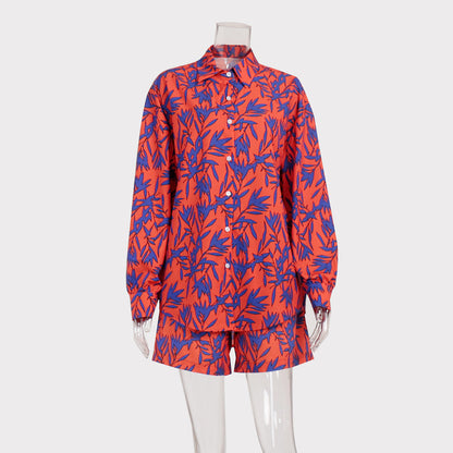 Vibrant Maple Leaf Greta  Printed Shirt Set