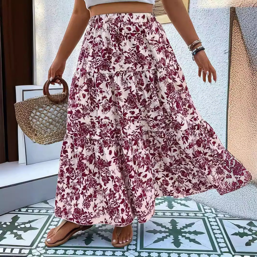 Floral Print Greta  Plus Size Maxi Skirt