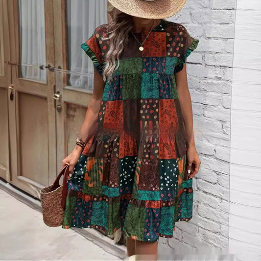 Boho Patchwork Greta  Summer Midi Dress