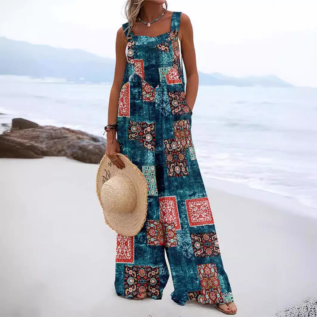 Vibrant Print Greta  Wide Leg Romper