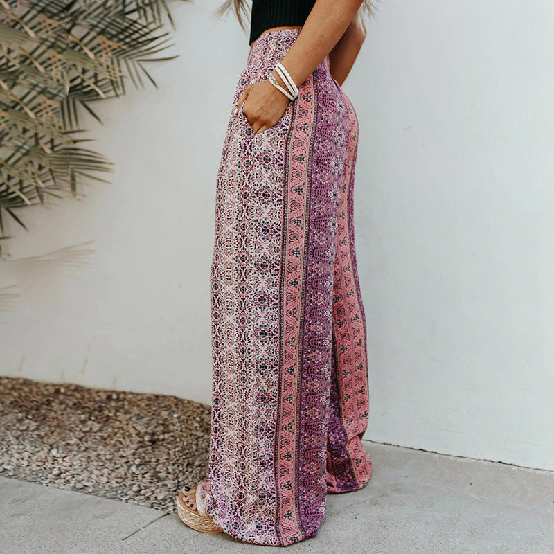 Boho Print Wide Leg Pants by Greta 