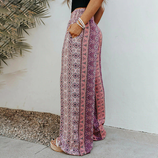 Boho Print Wide Leg Pants by Greta 