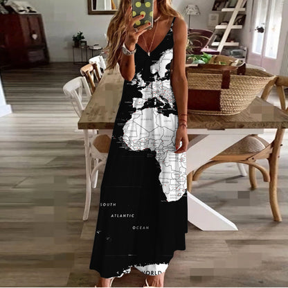 Chic Map Print Greta  High Waist Maxi Dress