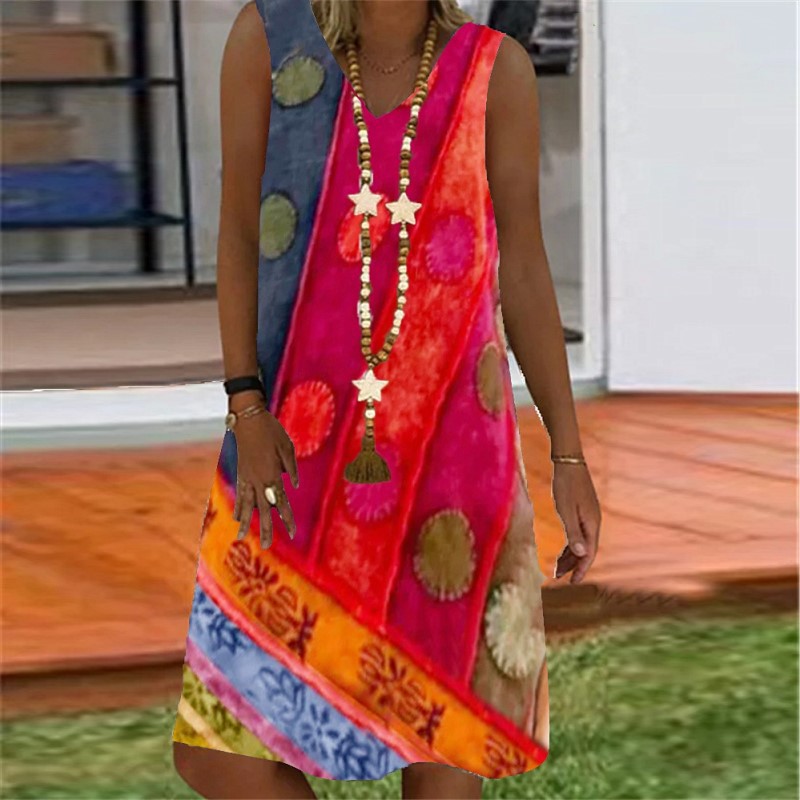 Vibrant Printed V-Neck Dress by Greta 