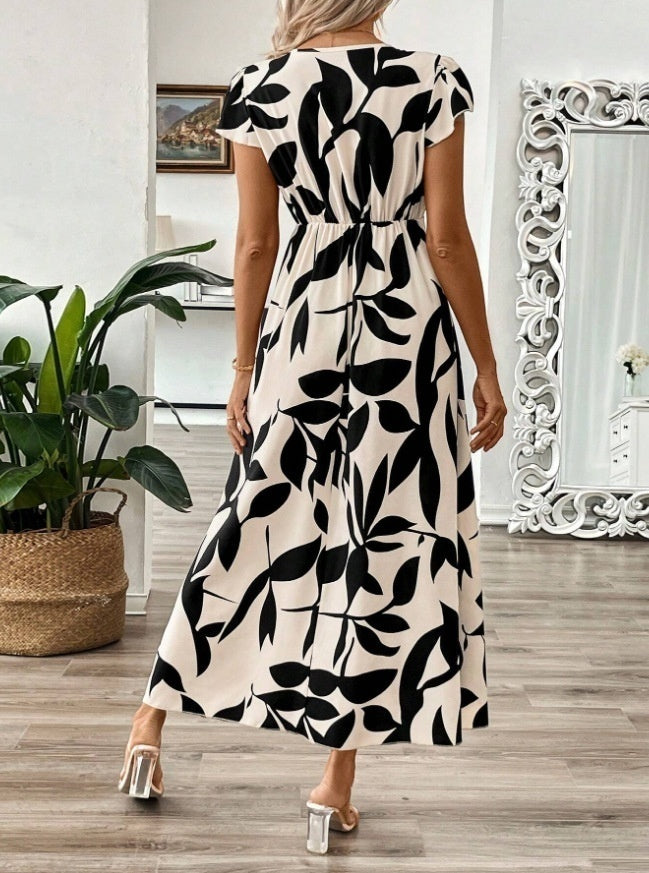 Elegant V-Neck Print Maxi Dress by Greta 