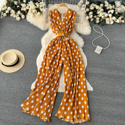 Chic Polka Dot Chiffon Jumpsuit by Greta 