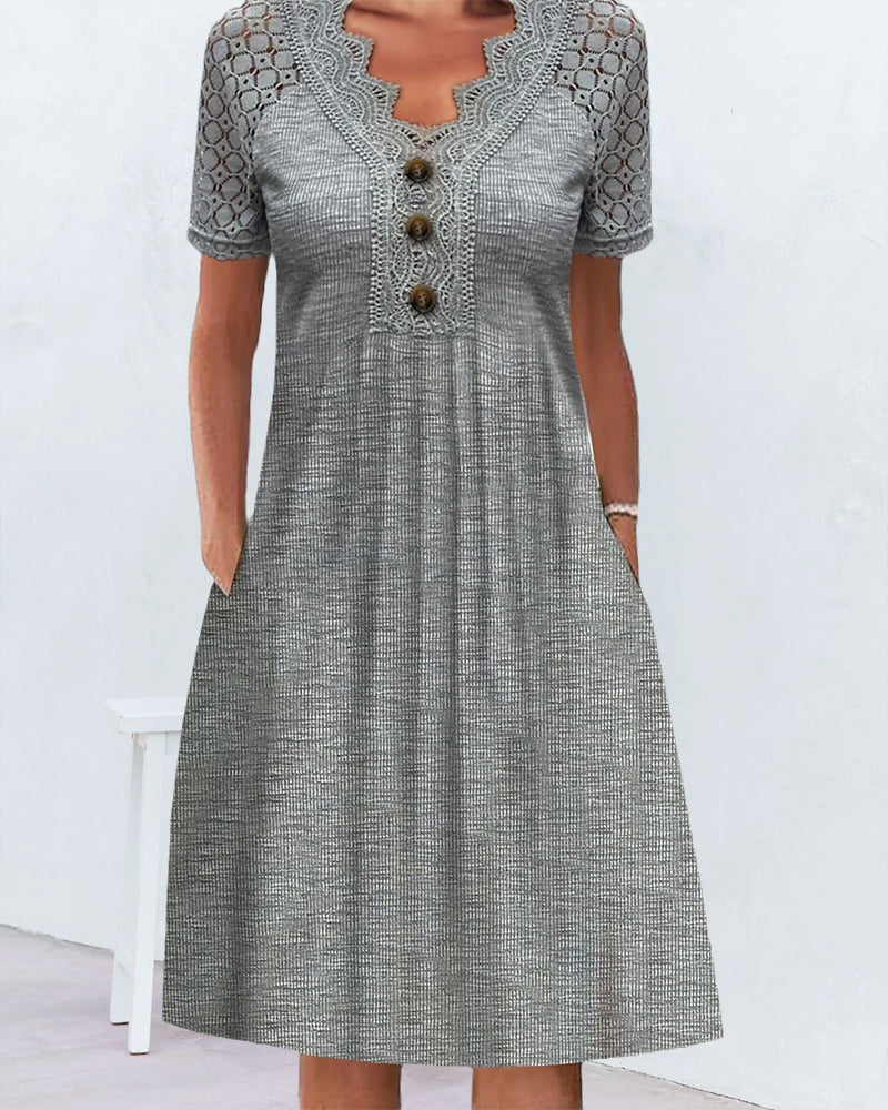 Lace V-Neck Gray Dress by Greta 