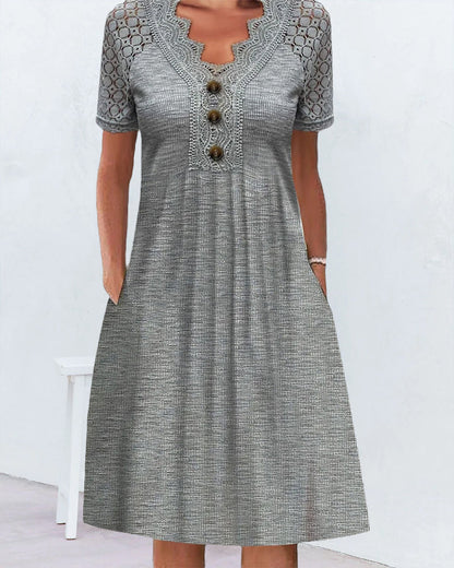 Lace V-Neck Gray Dress by Greta 