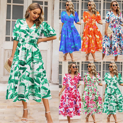 Bohemian Floral V-Neck Dress by Greta 